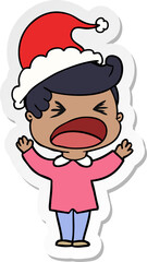 sticker cartoon of a shouting man wearing santa hat