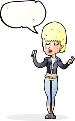 cartoon cool girl with speech bubble