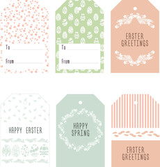 easter gift tags with eggs, rabbits, feathers and plants. for presents' decoration