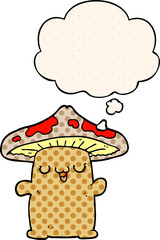 cartoon mushroom creature and thought bubble in comic book style