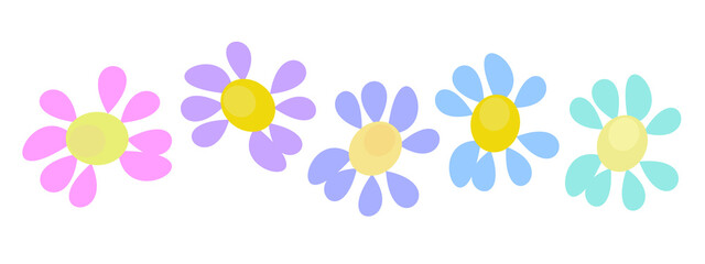Fototapeta na wymiar illustrazione con corolle di fiori multicolore su sfondo trasparente