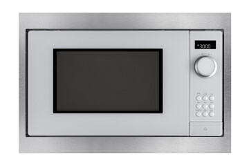 white microwave oven with buttons and an electronic panel