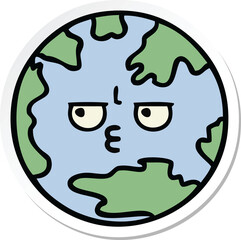 sticker of a cute cartoon planet earth
