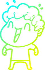 cold gradient line drawing cartoon happy man