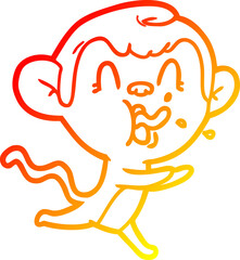 warm gradient line drawing crazy cartoon monkey