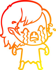 warm gradient line drawing cartoon crying vampire girl