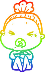rainbow gradient line drawing cartoon angry old woman