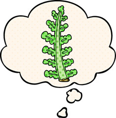 cartoon plant and thought bubble in comic book style
