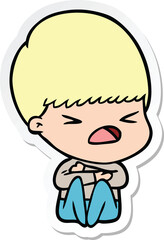 sticker of a cartoon stressed man