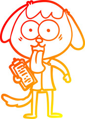 warm gradient line drawing cute cartoon dog wearing office shirt