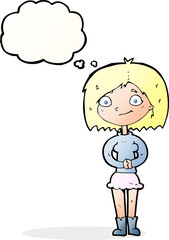 cartoon happy woman with thought bubble