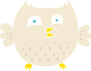 flat color illustration of a cartoon happy owl