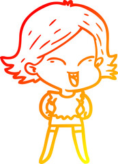 warm gradient line drawing happy cartoon girl