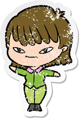 distressed sticker of a cartoon woman