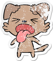 distressed sticker of a cartoon disgusted dog