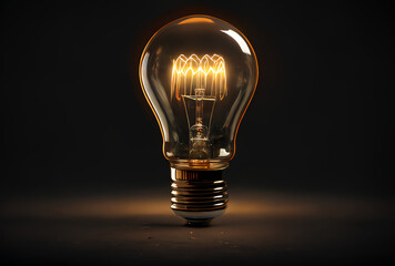 glowing light bulb on black background, generative ai