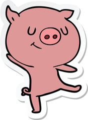 sticker of a happy cartoon pig