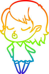 rainbow gradient line drawing cute cartoon vampire girl