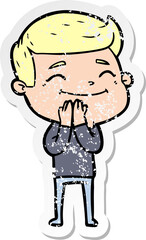 distressed sticker of a happy cartoon man