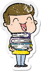 distressed sticker of a cartoon man laughing