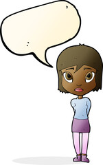 cartoon shy girl with speech bubble