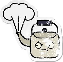 distressed sticker of a cute cartoon steaming kettle