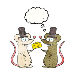 thought bubble textured cartoon mice with cheese