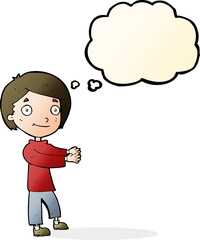 cartoon happy boy with thought bubble