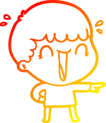 warm gradient line drawing laughing cartoon man pointing finger