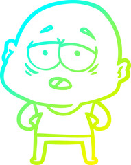 cold gradient line drawing cartoon tired bald man