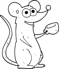 black and white cartoon mouse with cup of tea