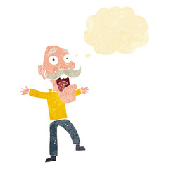 cartoon shocked old man with thought bubble