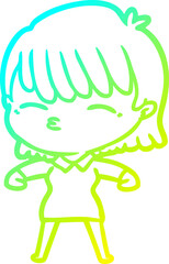 cold gradient line drawing cartoon woman