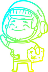 cold gradient line drawing happy cartoon astronaut