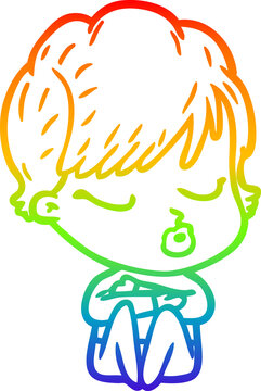 recommend clip art: rainbow gradient line drawing cartoon woman with eyes shut