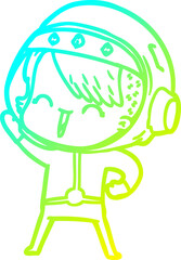 cold gradient line drawing happy cartoon space girl