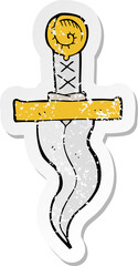 retro distressed sticker of a cartoon dagger