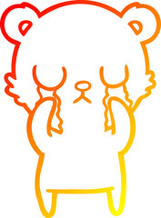 warm gradient line drawing crying cartoon bear