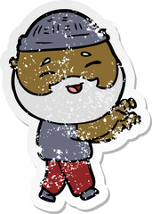 distressed sticker of a cartoon happy bearded man