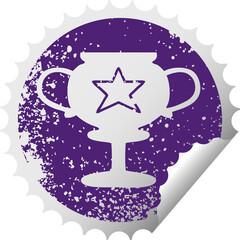 distressed circular peeling sticker symbol gold trophy