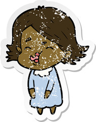 distressed sticker of a cartoon girl pulling face