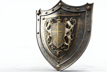 medieval knight shield with coat of arms, isolated, generative ai - obrazy, fototapety, plakaty