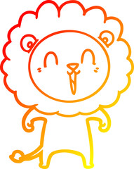 warm gradient line drawing laughing lion cartoon
