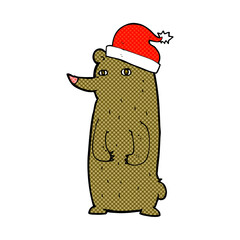 cartoon bear in xmas hat