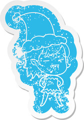 cartoon distressed sticker of a undead vampire girl wearing santa hat