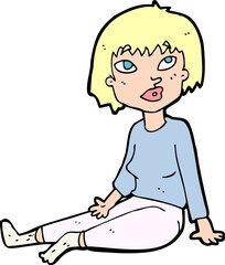 cartoon woman sitting on floor