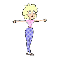 cartoon woman spreading arms