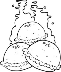 black and white cartoon hot pies