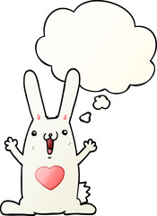 cartoon rabbit in love and thought bubble in smooth gradient style