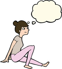 cartoon woman sitting with thought bubble